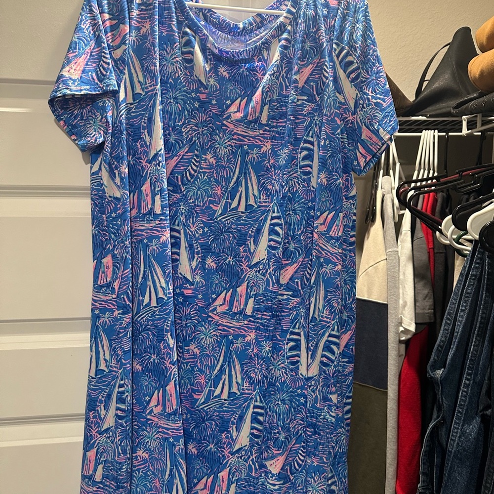 Lilly Pulitzer Blue and Pink Midi Dress